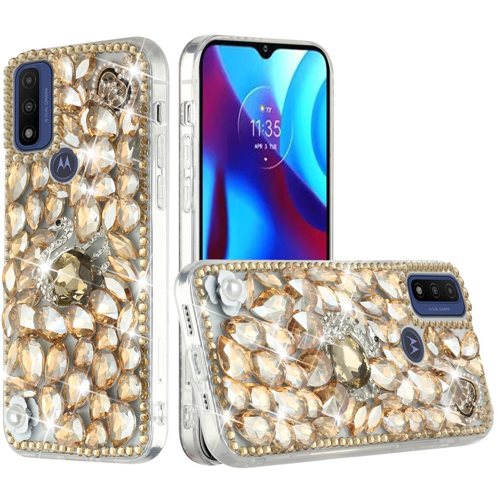 For Motorola Moto G Power 2022 Bling Clear Crystal 3D Full Diamonds Luxury Sparkle Transparent Rhinestone Hybrid Bumper  Phone Case Cover