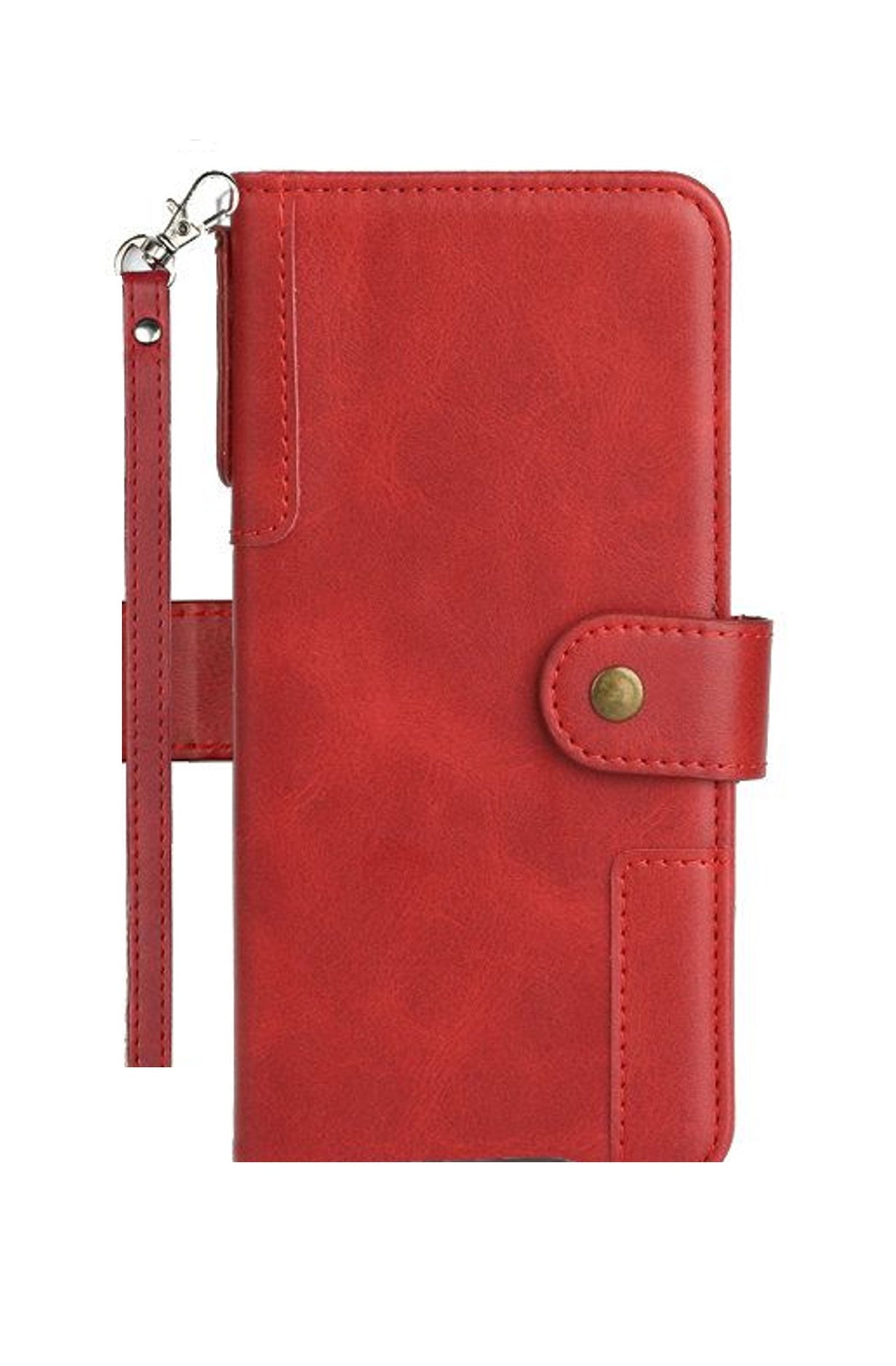 For Apple iPhone 8 Plus/7 Plus/6 6S Plus Wallet Case with Credit Card Holder, PU Leather Flip Pouch Kickstand & Strap Red Phone Case Cover
