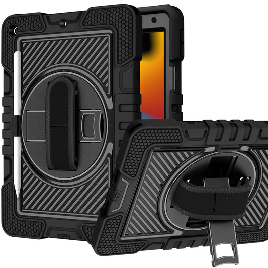 For Apple iPad 10th Gen 2022 Hybrid 3in1 Multi-Functional Tablet Case with Hand, Shoulder Strap, Pencil & Stand Holder Black Phone Case Cover