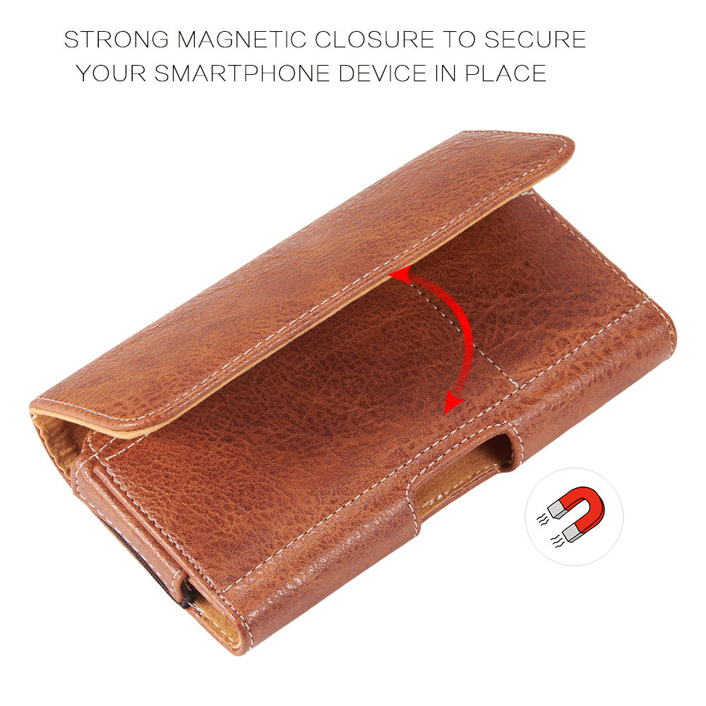 For Samsung Galaxy A23 5G Universal Horizontal Cell Phone Leather Pouch Holster Carrying Case with Credit Card Slots & Belt Clip Loop Cover [Brown]