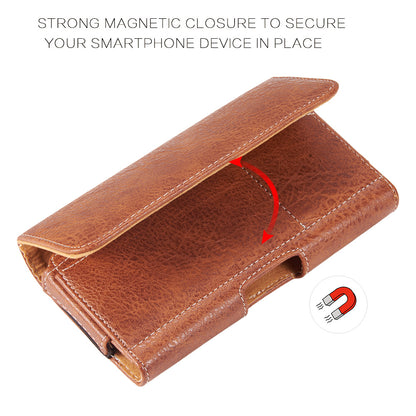For Samsung Galaxy A23 5G Universal Horizontal Cell Phone Leather Pouch Holster Carrying Case with Credit Card Slots & Belt Clip Loop Cover [Brown]