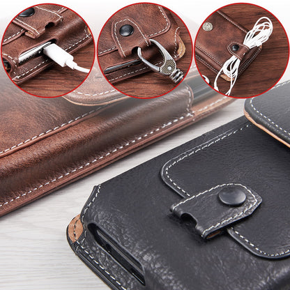 For Samsung Galaxy A23 5G Universal Vertical Leather Case Holster with Credit Card Holder, Belt Loop & Carabiner Carrying Phone Pouch [Black]