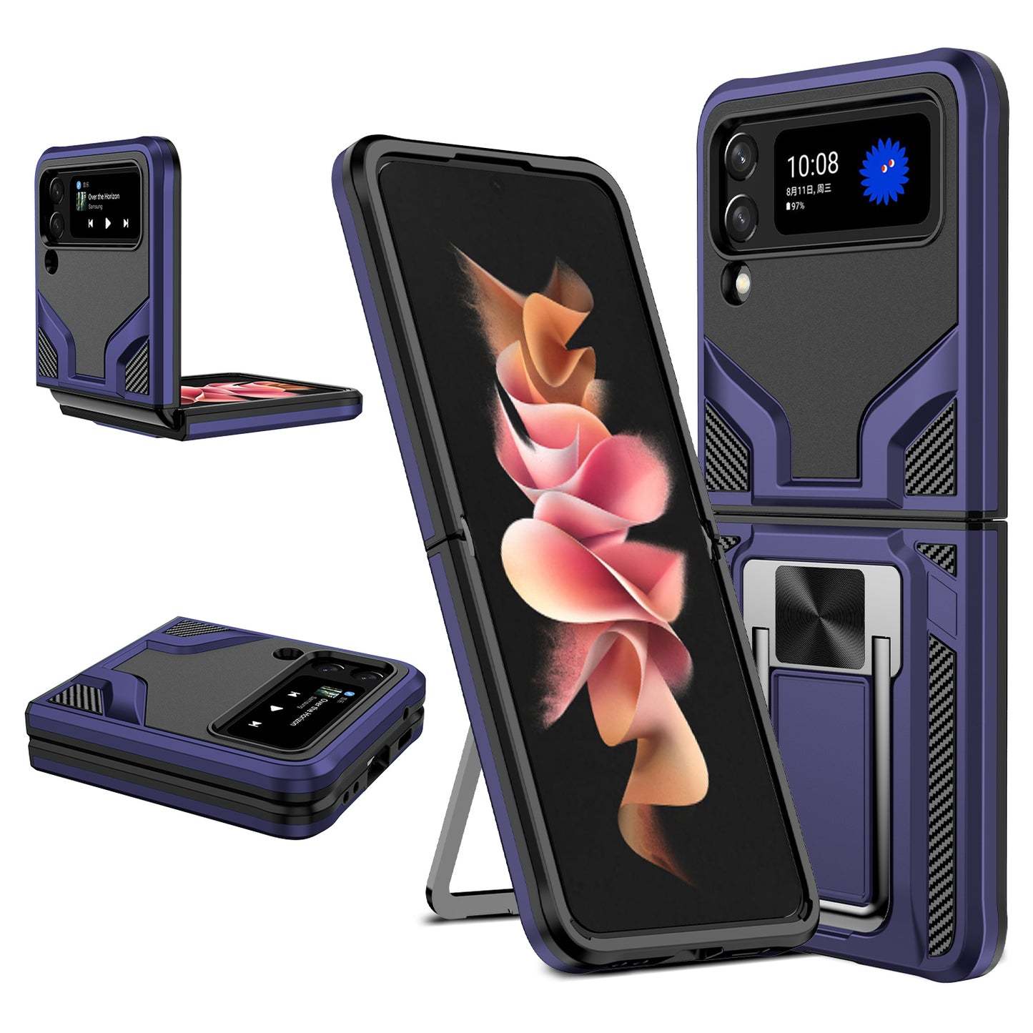 For Samsung Galaxy Z Flip 4 5G Shockproof [Military-Grade] with Metal Magnetic Kickstand, Hybrid Rugged TPU Heavy Duty  Phone Case Cover