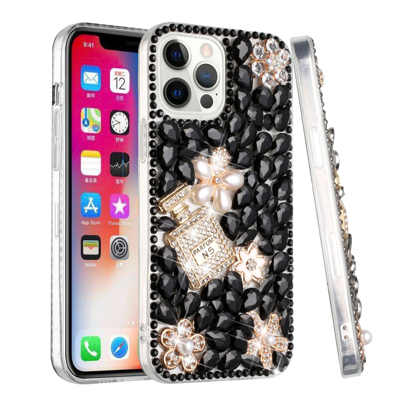For Apple iPhone 13 (6.1") Bling Clear Crystal 3D Full Diamonds Luxury Sparkle Rhinestone Hybrid Protective  Phone Case Cover