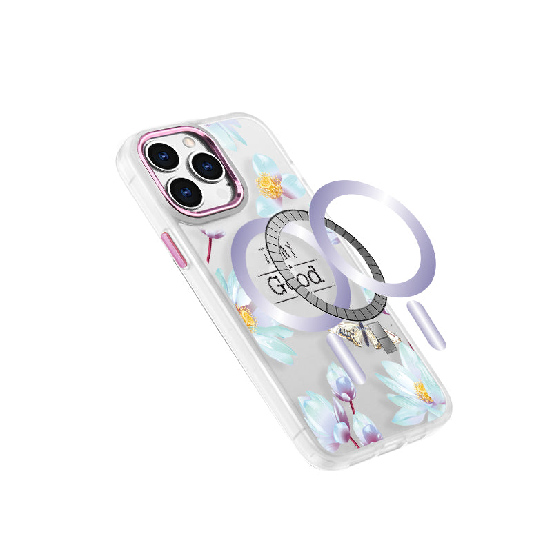 For Apple iPhone 14 /Plus Pro Max Hybrid Flower Quotation Design Fashion Hard PC with MagSafe Compatible  Phone Case Cover