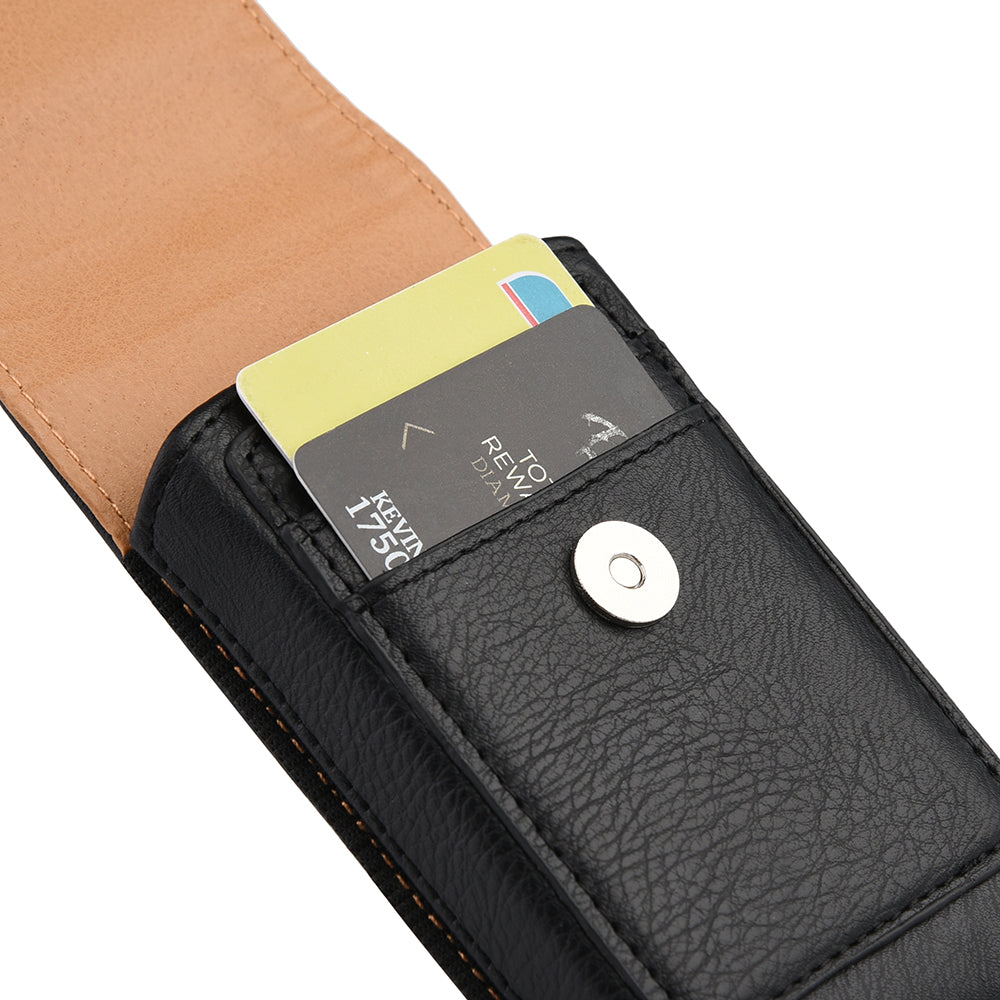 For Samsung Galaxy A23 5G Universal Vertical Leather Case Holster with Card Slot, Rotation Belt Clip & Magnetic Closure Carrying Phone Pouch [Black]