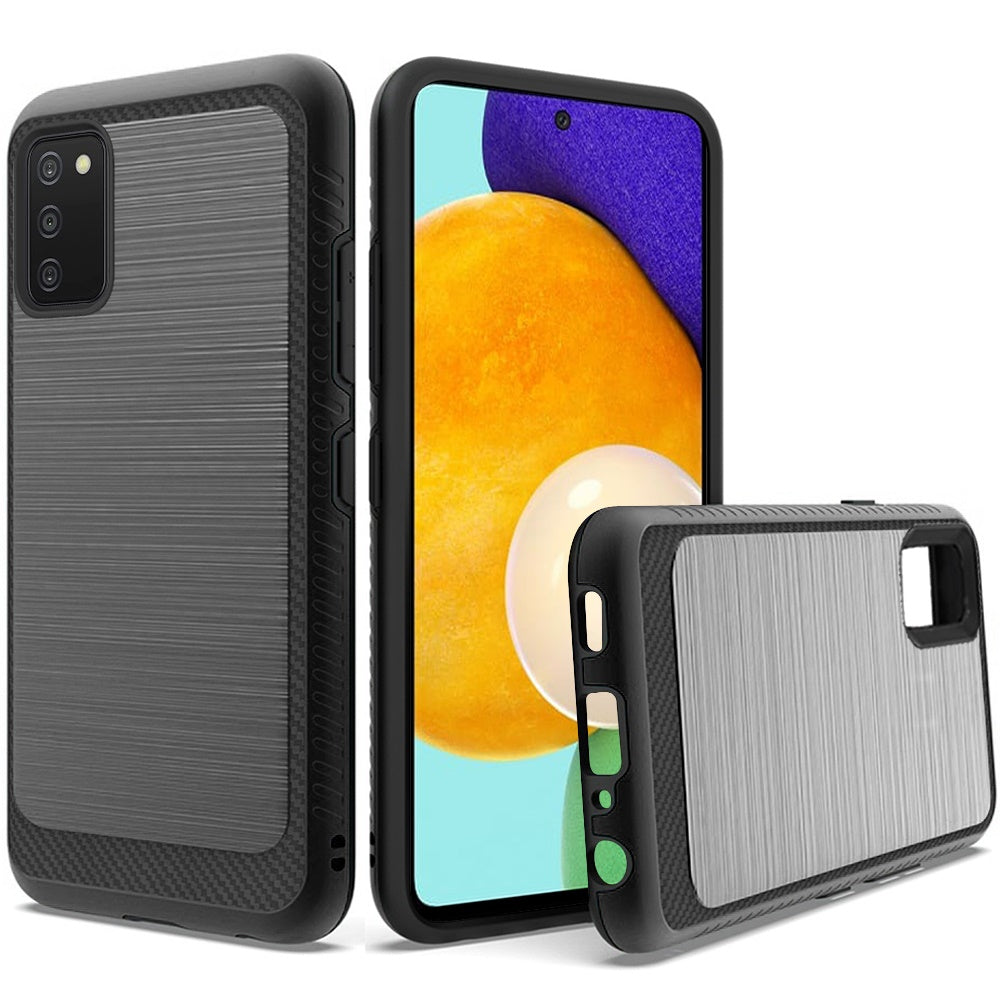 For Samsung Galaxy A03S Slim Protective Hybrid TPU 2-Piece Bumper Shockproof with Brushed Metal Texture Carbon Fiber Hard PC Back  Phone Case Cover
