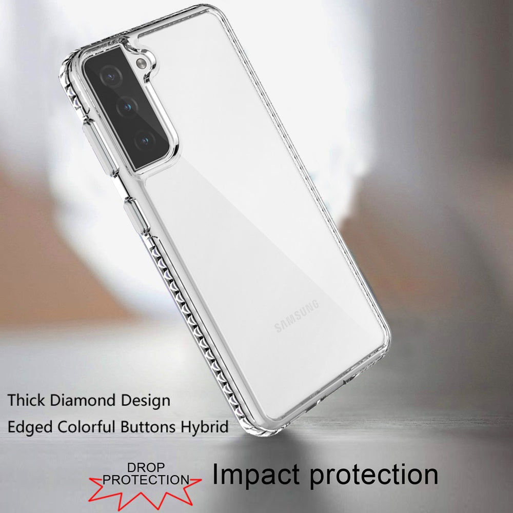 For Samsung Galaxy S22 Crystal Transparent Rugged Shockproof Hybrid PC Colorful Buttons Military Grade Protection Back  Phone Case Cover