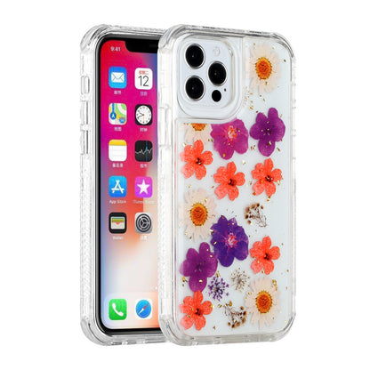 For Apple iPhone 14 Pro Max (6.7") Sparkle Glitter Floral Epoxy Design Shockproof Hybrid Fashion Bling Rubber  Phone Case Cover