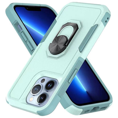 For Apple iPhone 14 Pro Max (6.7") Hybrid Rugged Hard Drop-Proof 3 Layer Protection Military Grade with Metal Ring Stand  Phone Case Cover