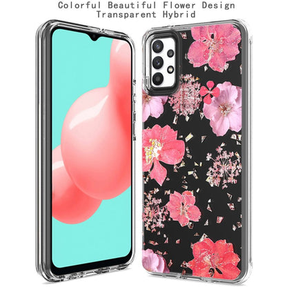 For Samsung Galaxy A33 5G Glitter Floral Print Pattern Clear Design Shockproof Hybrid Fashion Sparkle Rubber TPU Bumper  Phone Case Cover