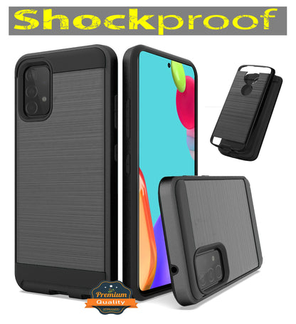 For Samsung Galaxy A13 5G Hybrid Rugged Brushed Metallic Design [Soft TPU + Hard PC] Dual Layer Shockproof Armor Impact  Phone Case Cover