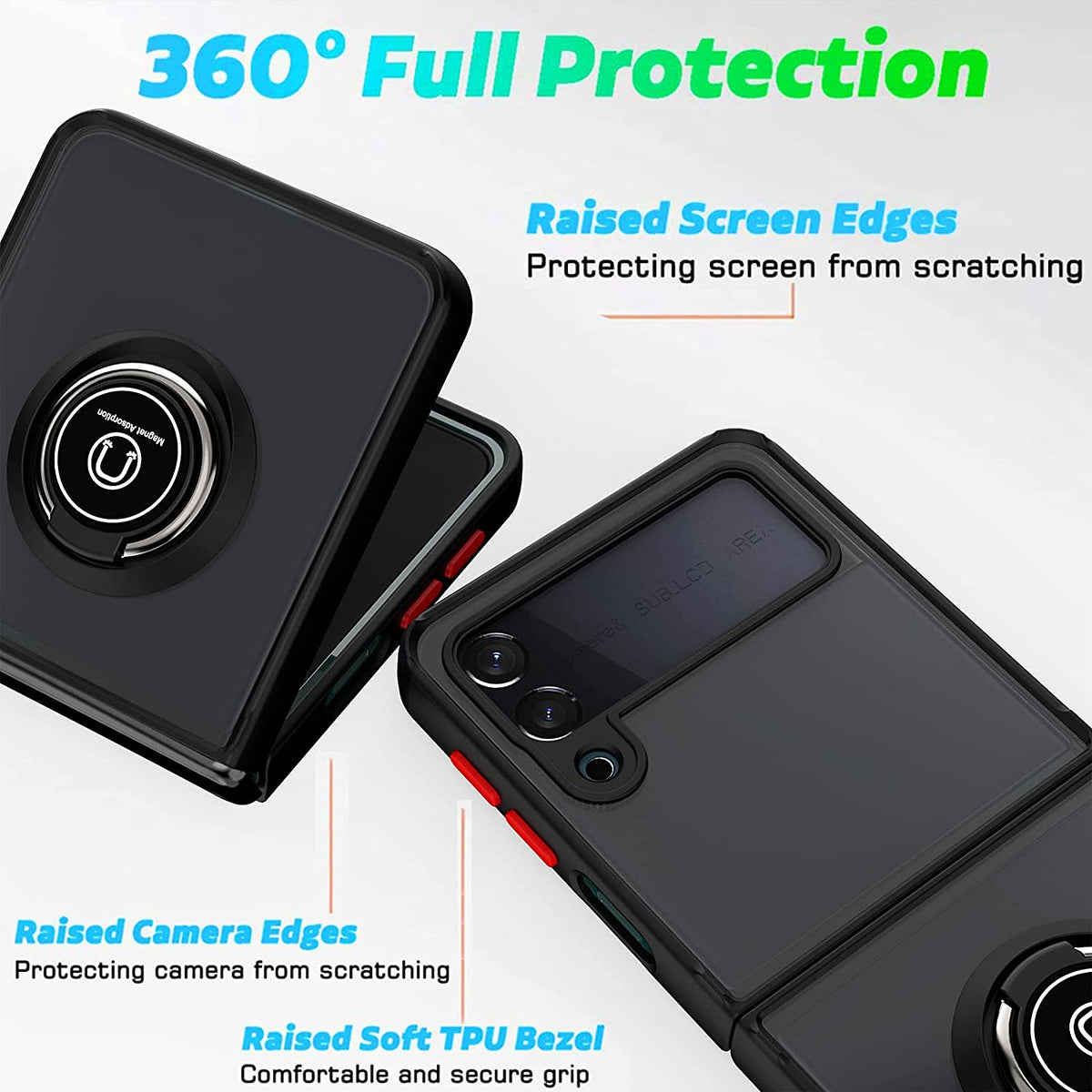 For Samsung Galaxy Z Flip 4 5G Finger Ring Stand Holder Kickstand Hybrid Frosted Matte TPU Hard PC Shock-Absorption  Phone Case Cover