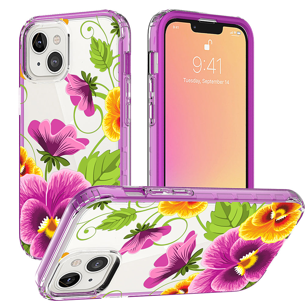 For Apple iPhone 14 Pro (6.1") Beautiful Design 3in1 Hybrid Triple Layer Armor Hard PC Plastic Rubber Frame  Phone Case Cover