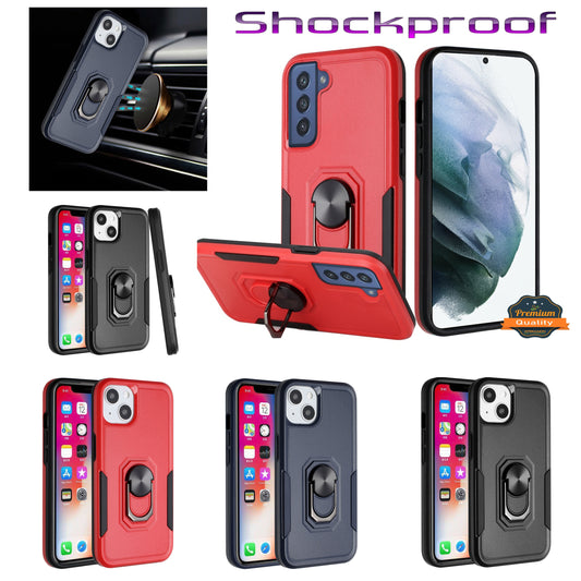 For Samsung Galaxy A03S Hybrid Tough Strong Dual Layer Hard PC with Flat Magnetic Ring Stand Heavy-Duty Armor Design  Phone Case Cover