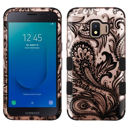 For Samsung Galaxy J2 /J2 Core/J2 Dash/J2 Pure Hybrid Three Layer Hard PC Shockproof Heavy Duty TPU Rubber Anti-Drop Phoenix Flower Phone Case Cover