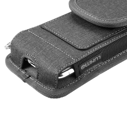 For Samsung Galaxy A23 5G Universal Vertical Fabric Case Holster with Dual Credit Card Slots, Belt Loop & Carabiner Carrying Phone Pouch [Black]