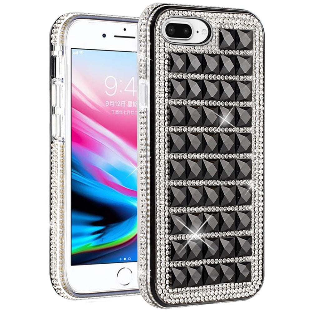 For Boost Mobile Celero 5G Fashion Luxury 3D Bling Diamonds Rhinestone Jeweled Shiny Crystal Hybrid TPU + PC Bumper Hard Black Phone Case Cover