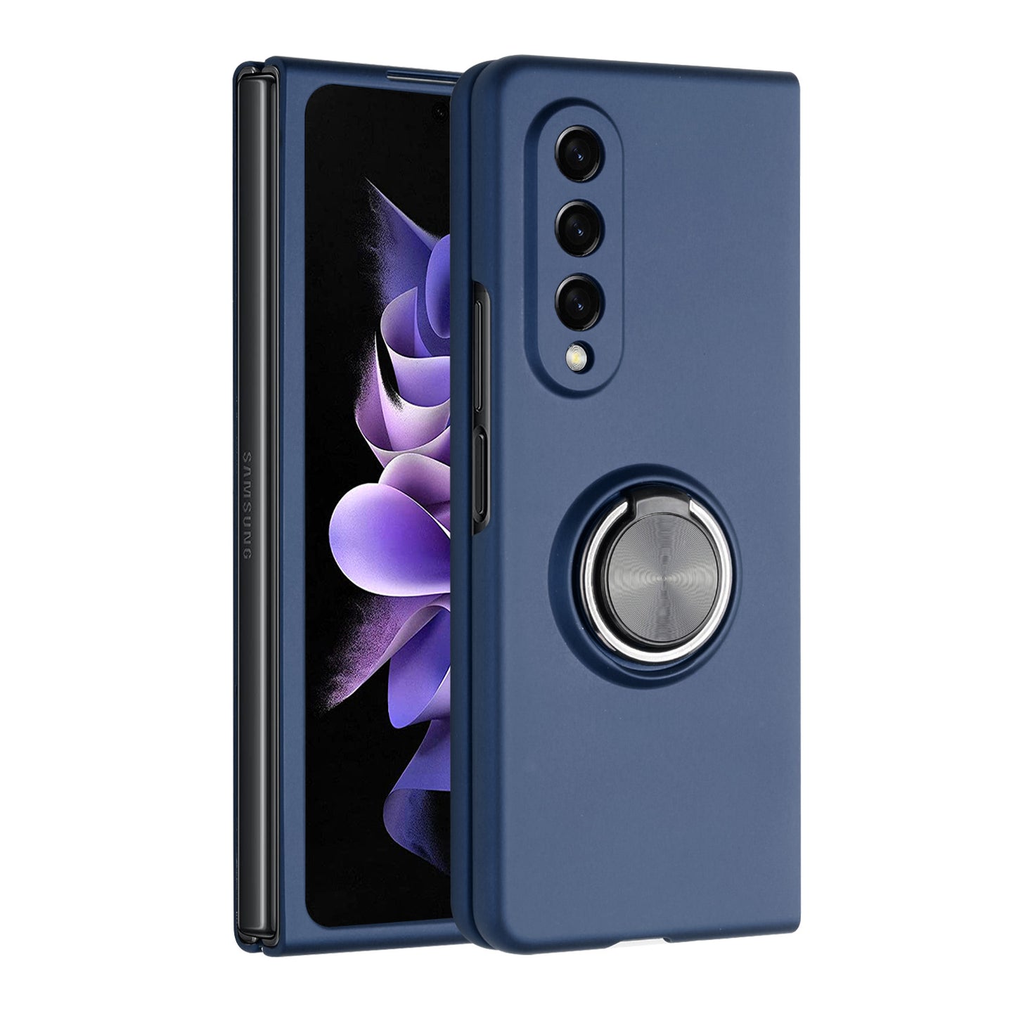 For Samsung Galaxy Z Fold 4 5G Hybrid 360 Rotatable Metal Invisible Ring Stand Holder Fit Magnetic Car Mount Shockproof  Phone Case Cover