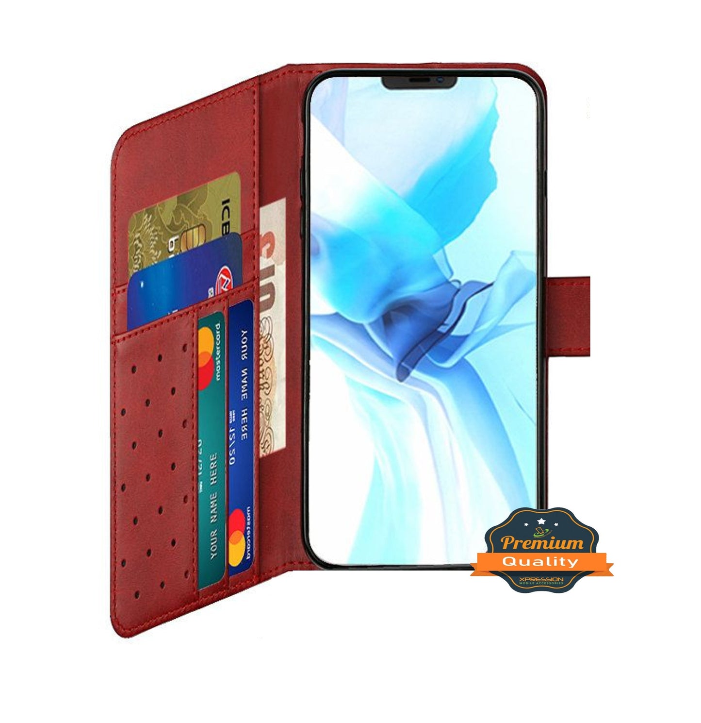 For Apple iPhone 8 Plus/7 Plus/6 6S Plus Wallet Case with Credit Card Holder, PU Leather Flip Pouch Kickstand & Strap Red Phone Case Cover