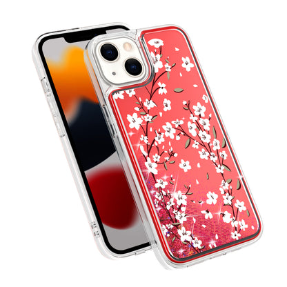 For Apple iPhone 14 Pro (6.1") Floral Design Quicksand Water Flowing Liquid Floating Sparkle Colorful Hybrid  Phone Case Cover