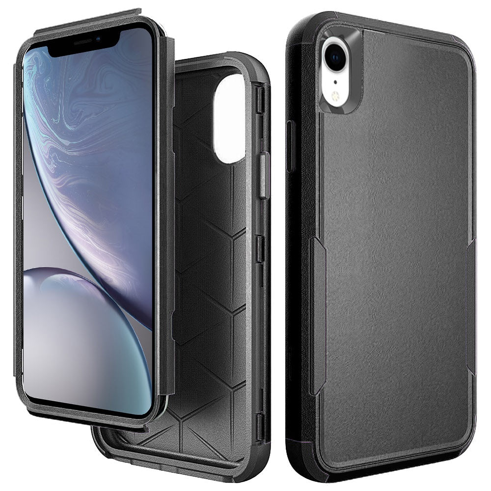 For Apple iPhone XR Hybrid Rugged Hard Shockproof Drop-Proof Protection, Military Grade 2in1 Hard PC Heavy-Duty Armor Black Phone Case Cover