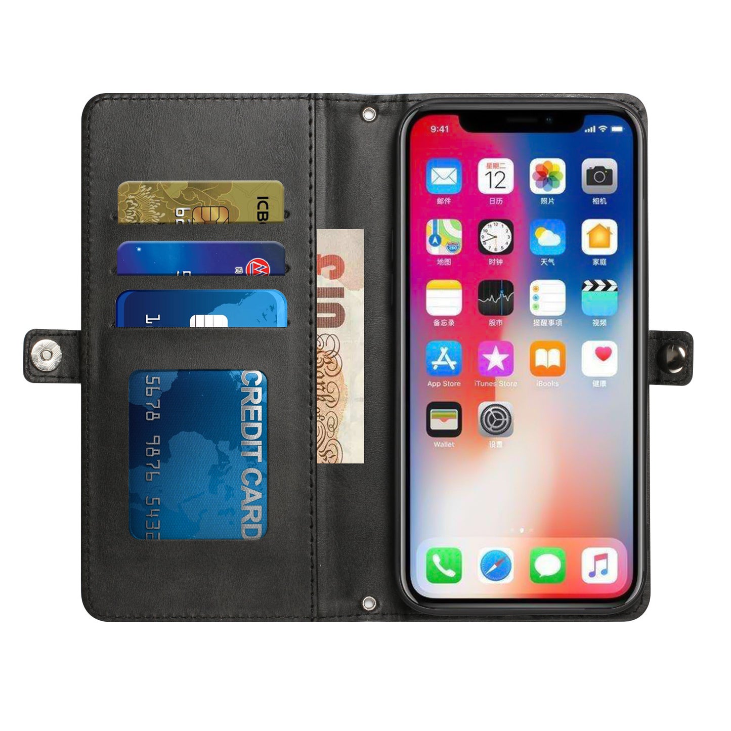 For Apple iPhone 14 Plus (6.7") Luxury 9 ID Cash Credit Card Slots Holder Carrying Pouch Folio Flip PU Leather Kickstand  Phone Case Cover