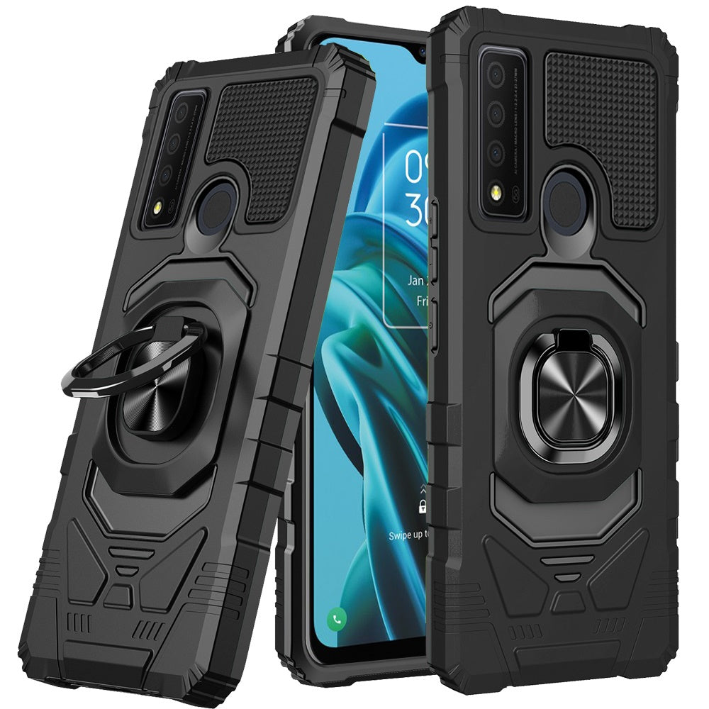 For TCL 30 XE 5G Hybrid Dual Layer with 360° Rotate Magnetic Ring Stand Holder Kickstand, Rugged Shockproof Protective  Phone Case Cover