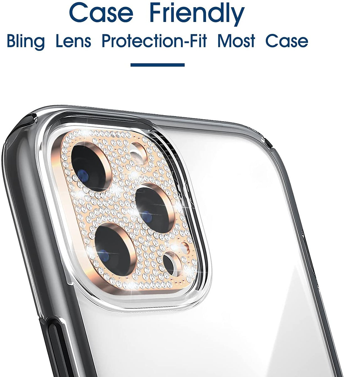 For Apple iPhone 14 Pro Max (6.7") Camera Lens Zinc Alloy With Diamond Bling Lens Protective Camera Decoration Gold Phone Case Cover