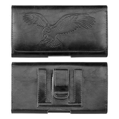 For Samsung Galaxy A23 5G Universal Horizontal Leather Phone Case with Embossed American Eagle Pouch Belt Clip Holster & Magnetic Pouch [Black]