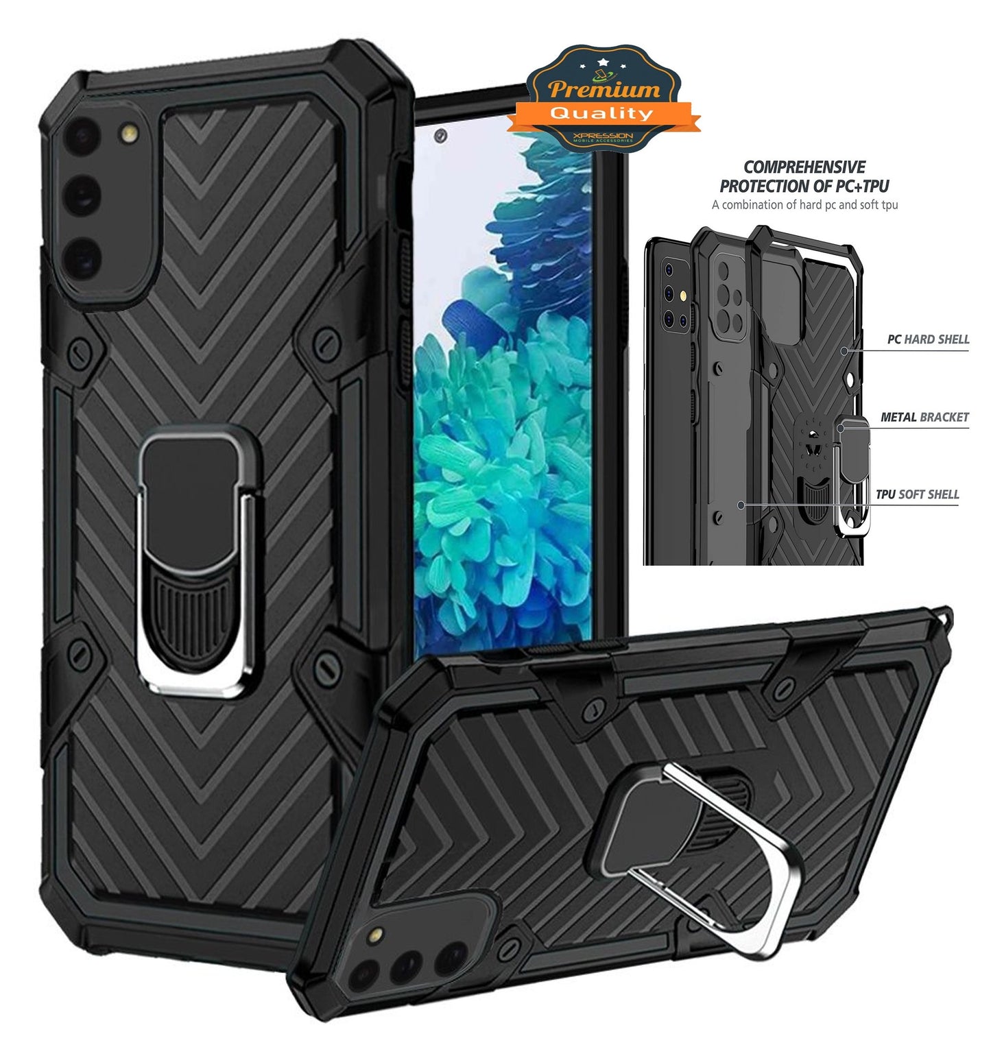 For Apple iPhone 13 Pro Max (6.7") with Magnetic Ring Holder 360° Rotating Kickstand PC & TPU Dual Layer Hybrid Full-Body Drop Proof Rugged  Phone Case Cover