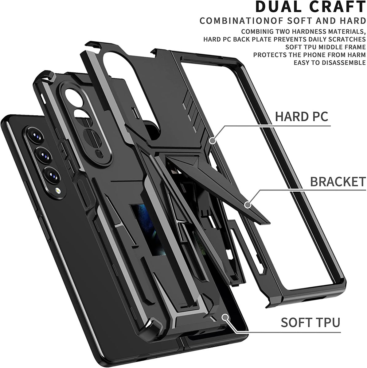 For Samsung Galaxy Z Fold 4 5G Hybrid Armor Rugged with Kickstand, Supports Magnetic Car Mount Dual Layer Hard PC  Phone Case Cover