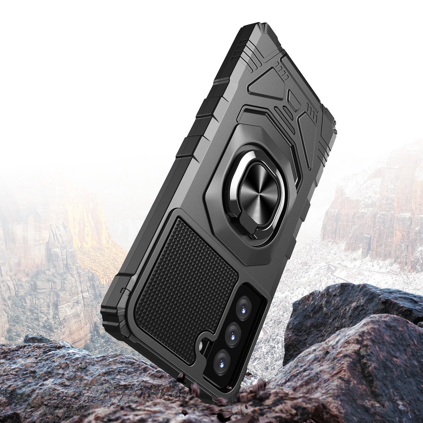 For Samsung Galaxy S21 FE /Fan Edition Hybrid Dual Layer with Rotate Magnetic Ring Stand Holder Kickstand, Rugged Shockproof Anti-Scratch Protective  Phone Case Cover