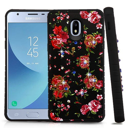 For Samsung Galaxy J3 (2018)/ Galaxy J3 Star/ Galaxy J3 Stylish Design Hybrid Rubber TPU Hard PC Shockproof Armor Slim Romantic Love Flowers Phone Case Cover