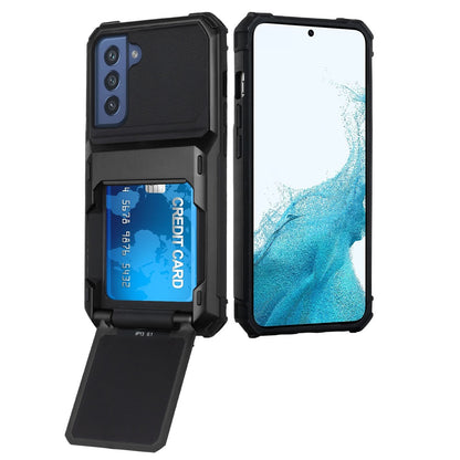 For Apple iPhone 14 Pro (6.1") Multiple Wallet Hidden Credit Card Holder (Upto 5 Cards) Shockproof Hybrid Armor Durable Black Phone Case Cover