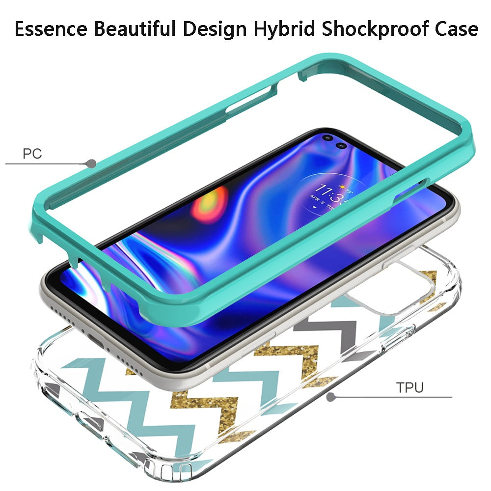 For Apple iPhone 14 Plus (6.7") Beautiful Design 3in1 Hybrid Triple Layer Armor Hard PC Plastic Rubber Frame Teal Chevron Phone Case Cover