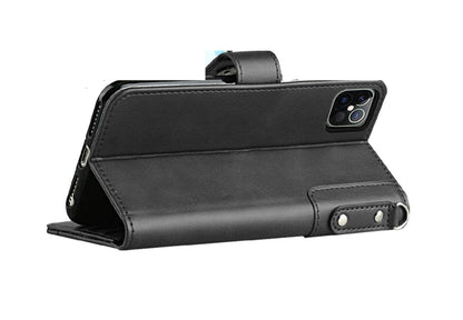 For Apple iPhone 8 Plus/7 Plus/6 6S Plus Wallet Case with Credit Card Holder, PU Leather Flip Pouch Kickstand & Strap TPU Black Phone Case Cover