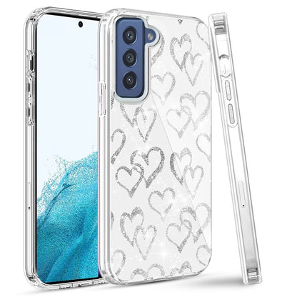 For Samsung Galaxy S22+ Plus Beautiful Laser Clear Bling Glitter Design Pattern Hybrid Gummy Hard PC and TPU Shockproof  Phone Case Cover