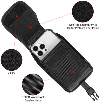 Universal Vertical Nylon Cell Phone Holster with Front Buckle, Belt Clip Pouch Loop for Apple iPhone Samsung Galaxy LG Moto All Mobile phones Size 6.7" Universal Pouch [Black]