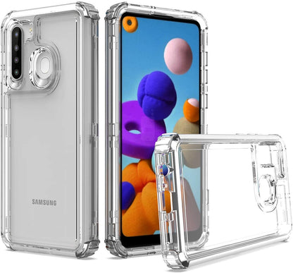 For Samsung Galaxy A22 5G Transparent 3 Layer Heavy Duty Rugged Full Body Shockproof Hybrid Hard PC + TPU Bumper Protective  Phone Case Cover