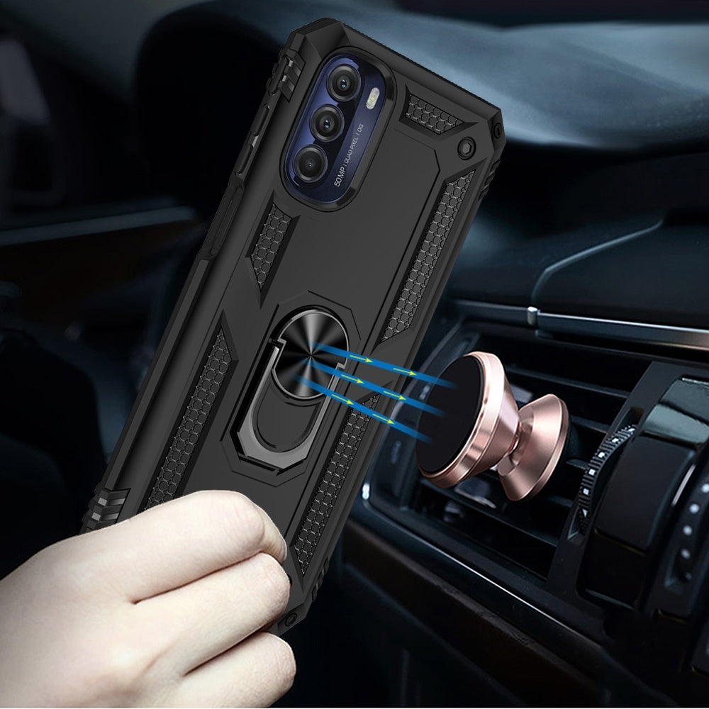 For Motorola Moto G 5G 2022 Military Grade Heavy Duty Dual Layers Shockproof Hybrid Protection with Ring Kickstand  Phone Case Cover