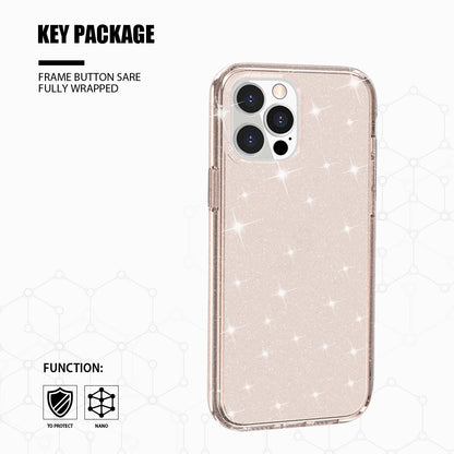 For Apple iPhone 14 Plus (6.7") Transparent Glitter Bling Sparkly Hybrid Hard PC Shell & Soft TPU Shock-Absorption Bumper Purple Phone Case Cover