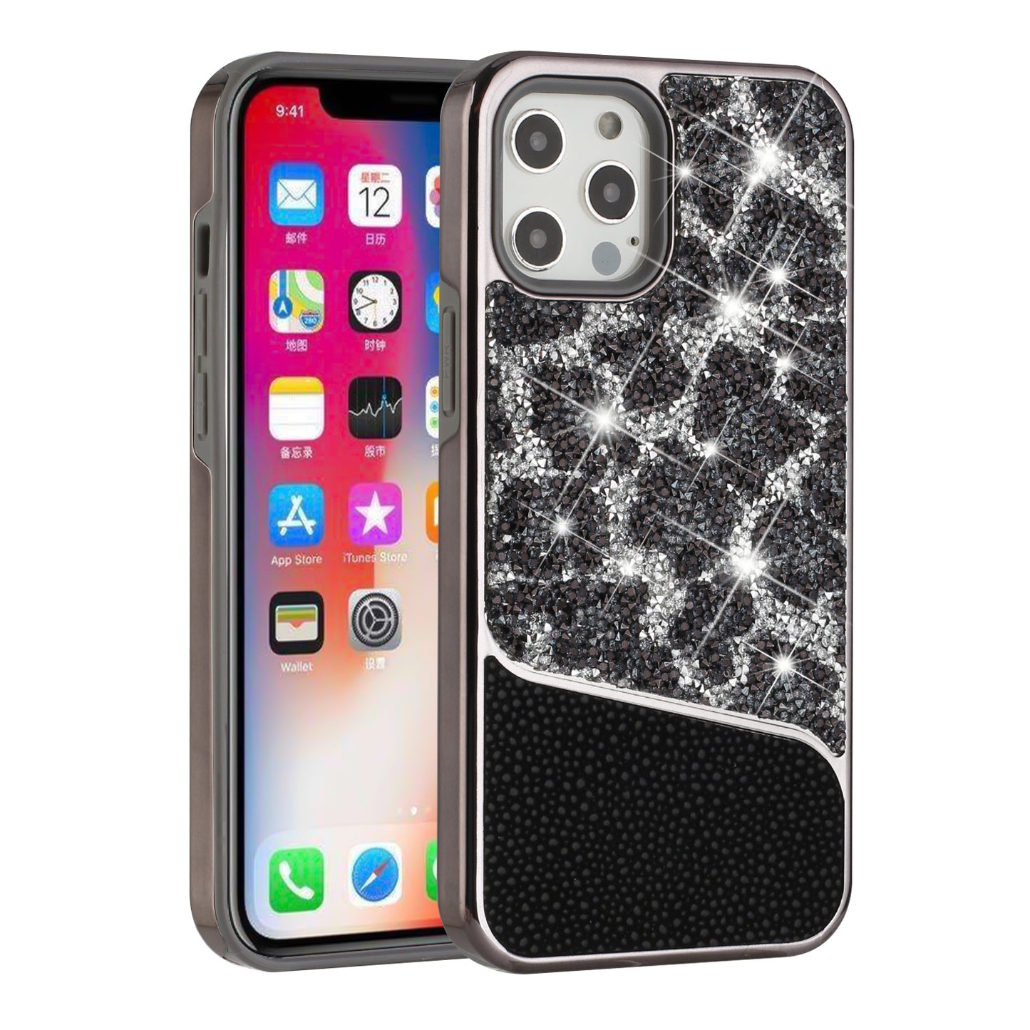 For Apple iPhone SE 3 (2022) SE/8/7 Bling Animal Skin Design Glitter Hybrid Thick TPU Shiny Protective Frame  Phone Case Cover