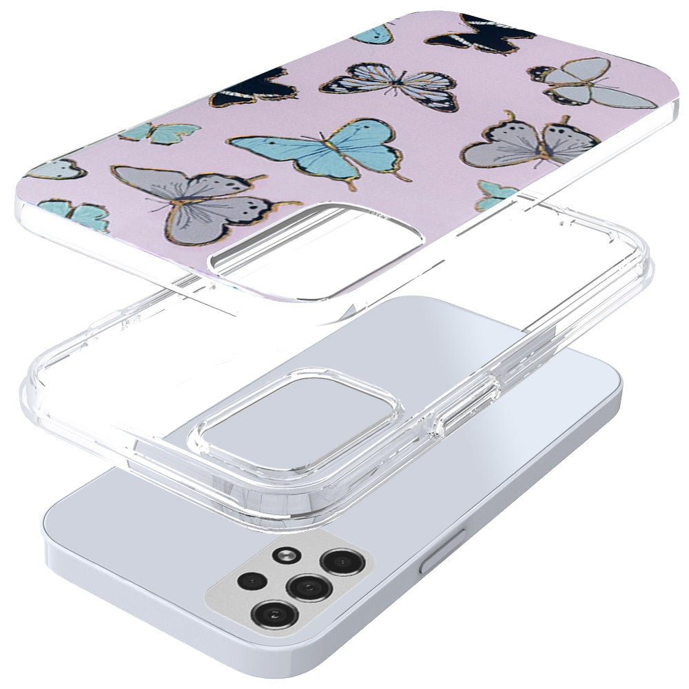 For Apple iPhone SE 3 (2022) SE/8/7 Stylish Gold Layer Printing Design Hybrid Rubber TPU Hard PC Shockproof Armor Butterflies Phone Case Cover