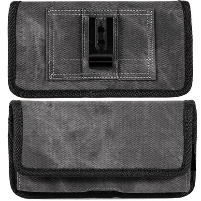 For Samsung Galaxy A02S Universal Horizontal Cell Phone Case Fabric Holster Carrying Pouch with Belt Clip and 2 Card Slots fit Large Devices 6.3" [Black Denim]