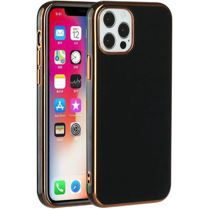 For Apple iPhone 14 /Plus Pro Max Electroplated Fashion Solid Gold Frame Hybrid Rubber TPU Hard PC Slim Fit  Phone Case Cover