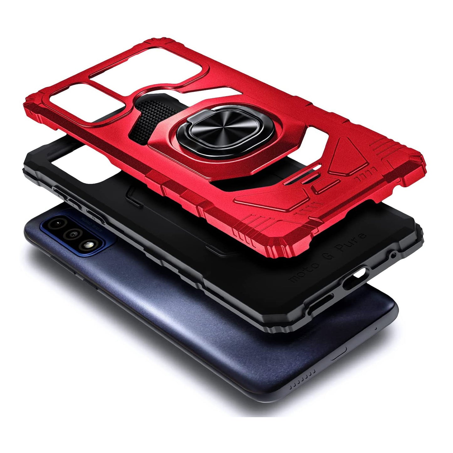 For AT&T Maestro 3 Armor Hybrid Stand Ring Hard TPU Rugged Full-Body [Military-Grade] Magnetic Car Ring Holder Red Phone Case Cover