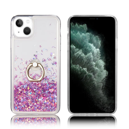 For Apple iPhone 14 /Plus Pro Max Hybrid Glitter Bling Sparkling Liquid Quicksand Sparkle TPU PC with Ring Stand Holder  Phone Case Cover