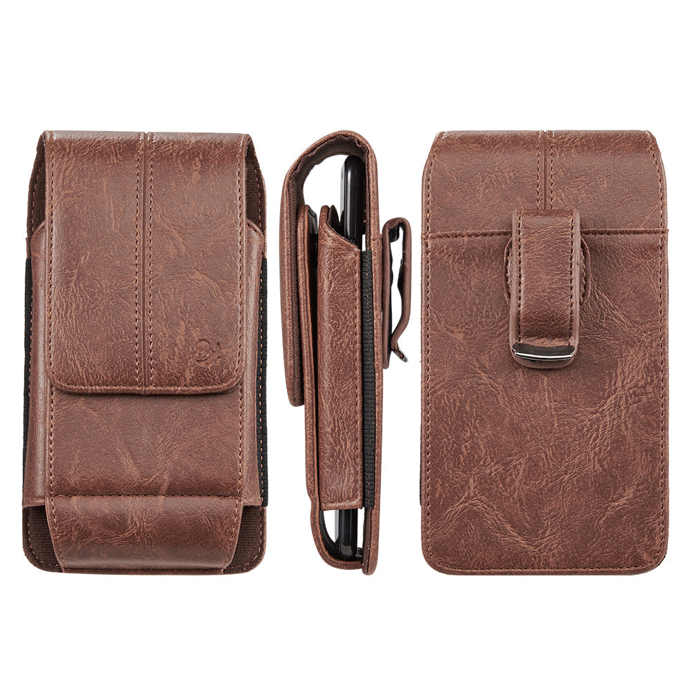 For Samsung Galaxy A23 5G Universal Vertical Leather Case Holster with 360° Rotation Belt Clip & 3 Credit Card Slots Phone Carrying Pouch [Brown]