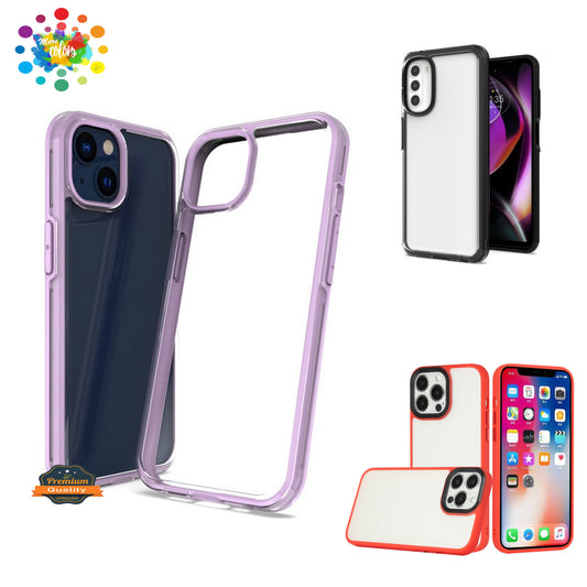 For Apple iPhone 14 /Plus Pro Max Transparent Back Hybrid Shockproof Protection Color TPU Frame Hard PC Slim  Phone Case Cover